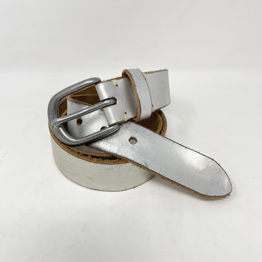 Lodis Genuine Leather Belt Wms Lg Silver Metallic Raw Edge Pewter Buckle